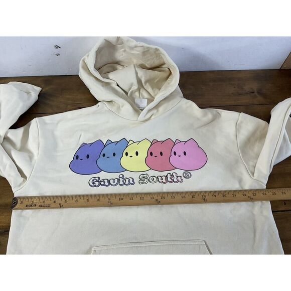 Gavin South Gilf Gavin Cream Cat Hooded Sweatshirt Thick Cotton Size XL - Picture 7 of 9